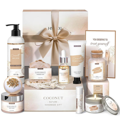 Gifts for Women Bath and Body Gift Basket Set for Women, 12 Piece Set of Coconut Home Spa Set for Self Care, Mothers