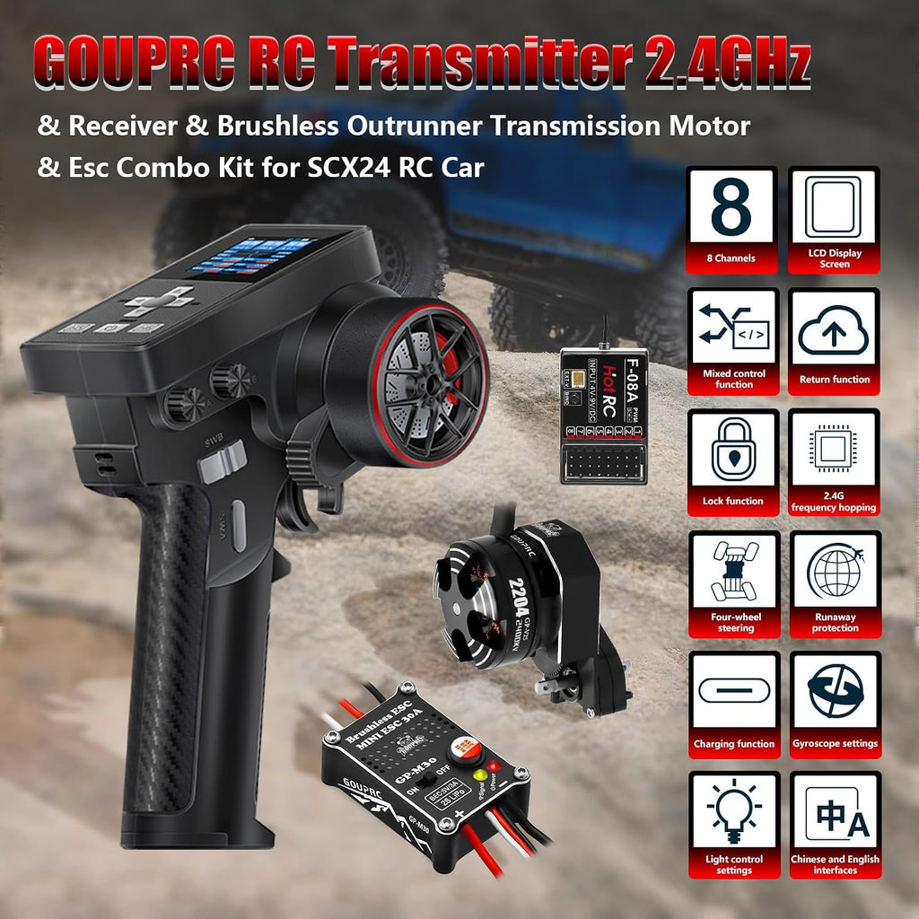 GOUPRC Racing RC Transmitter 8CH 2.4GHz & Receiver with 2204 2400KV Brushless Outrunner Transmission Motor & Uprade