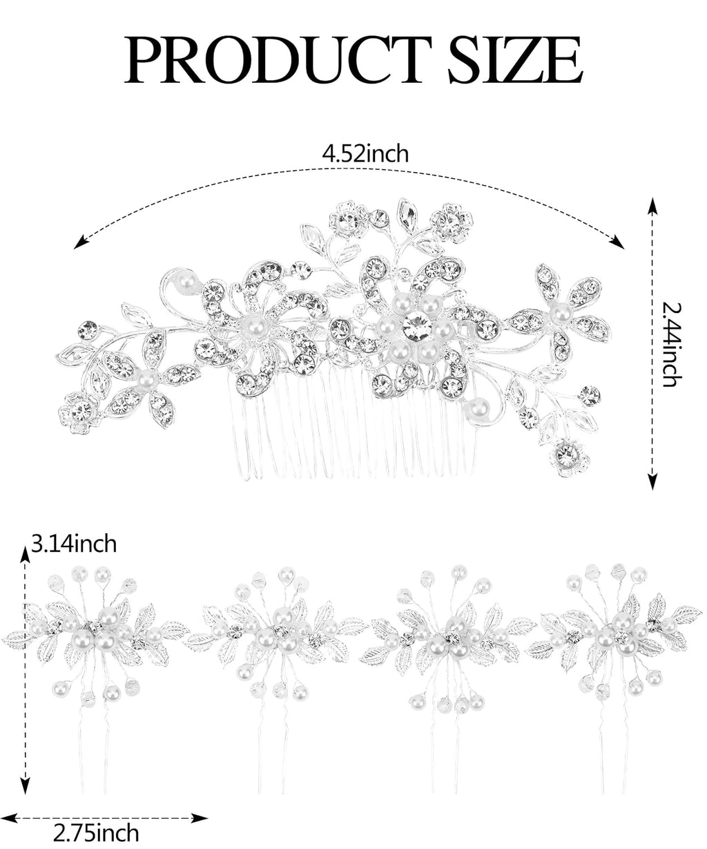 Wedding Bridal Hair Accessories 5Pcs Wedding Hair Pieces for Brides Silver Hair Pins Hair Comb Set Bride Accessory