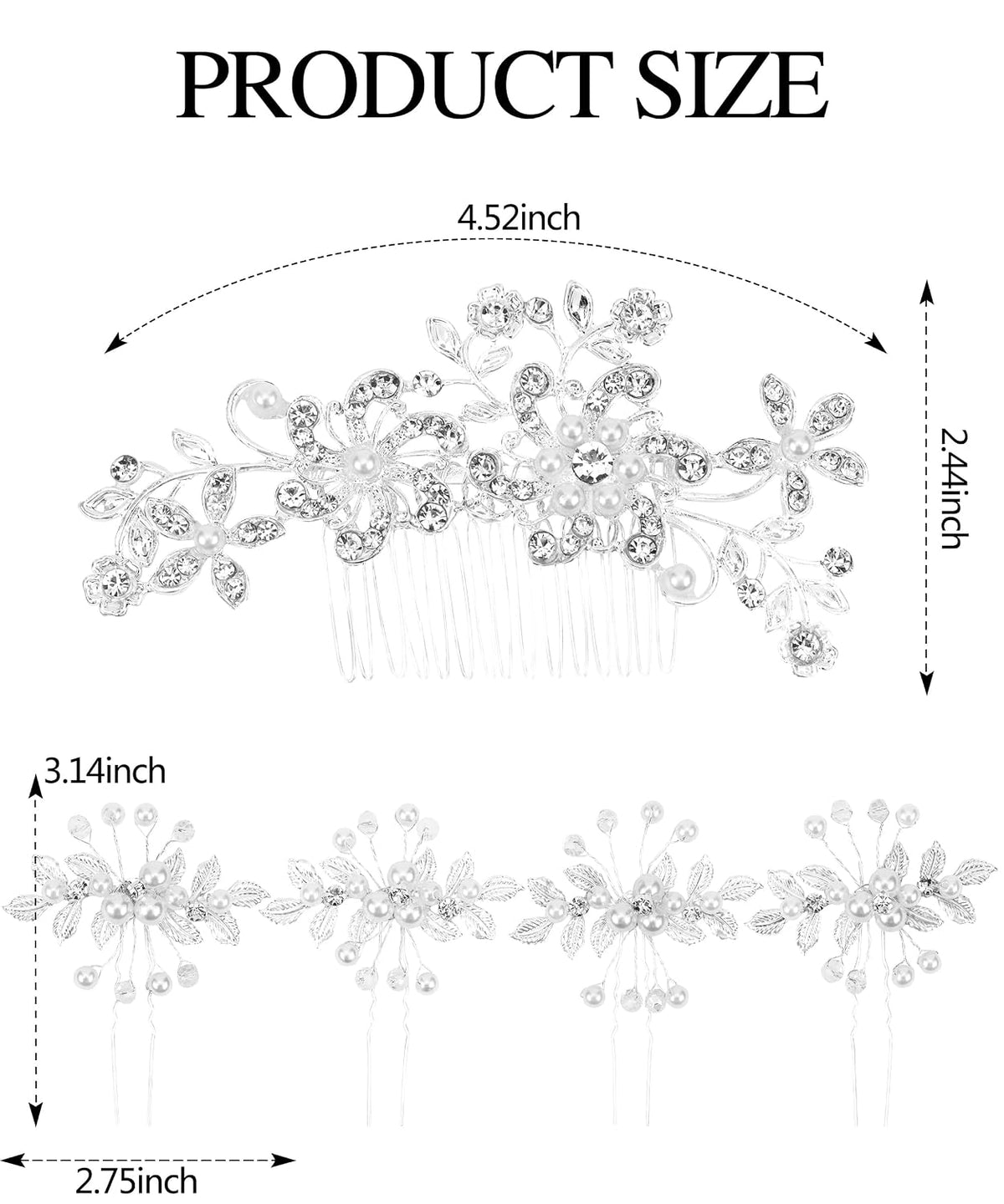 Wedding Bridal Hair Accessories 5Pcs Wedding Hair Pieces for Brides Silver Hair Pins Hair Comb Set Bride Accessory