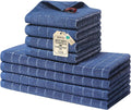 Kitchen Towels and Dishcloths Set, Set of 8, Navy Blue | Bulk Cotton Terry Kitchen Towels, Checkered Designed, Soft