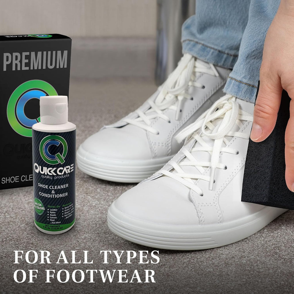 QuickCare Premium Shoe Cleaner with Conditioner, Brush & Sponge, Ultimate Cleaning Shoes Kit for Sneakers, Leather