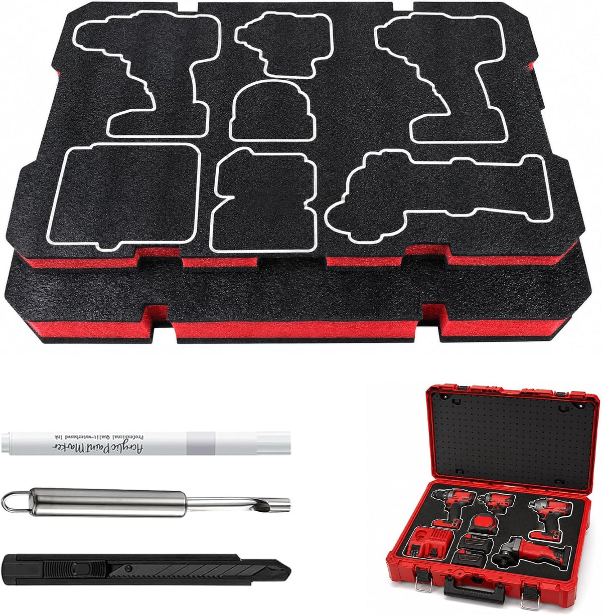2-Pack Foam Inserts for Milwaukee Packout 48-22-8424, 48-22-8451 Polyethylene Tool Box Foam for Hard Case Storage