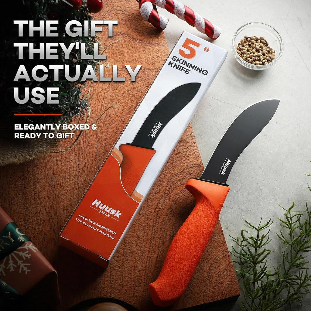 Skinning Knife for Hunting - 5" Curved Oval Game Processing Knives | Premium German Stainless Steel, Non‑Slip