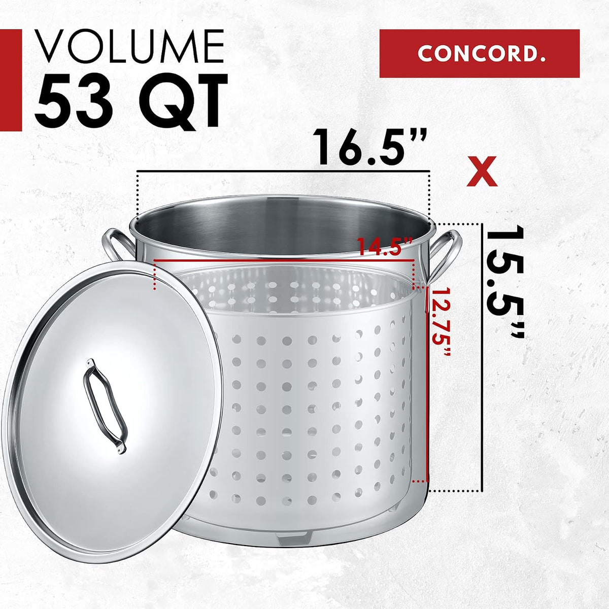 53 QT Stainless Steel Stock Pot w/Basket. Heavy Kettle. Cookware for Boiling
