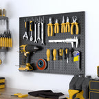 Peg Board, 4 Pack Metal Black Pegboard Panels with 50 Hooks