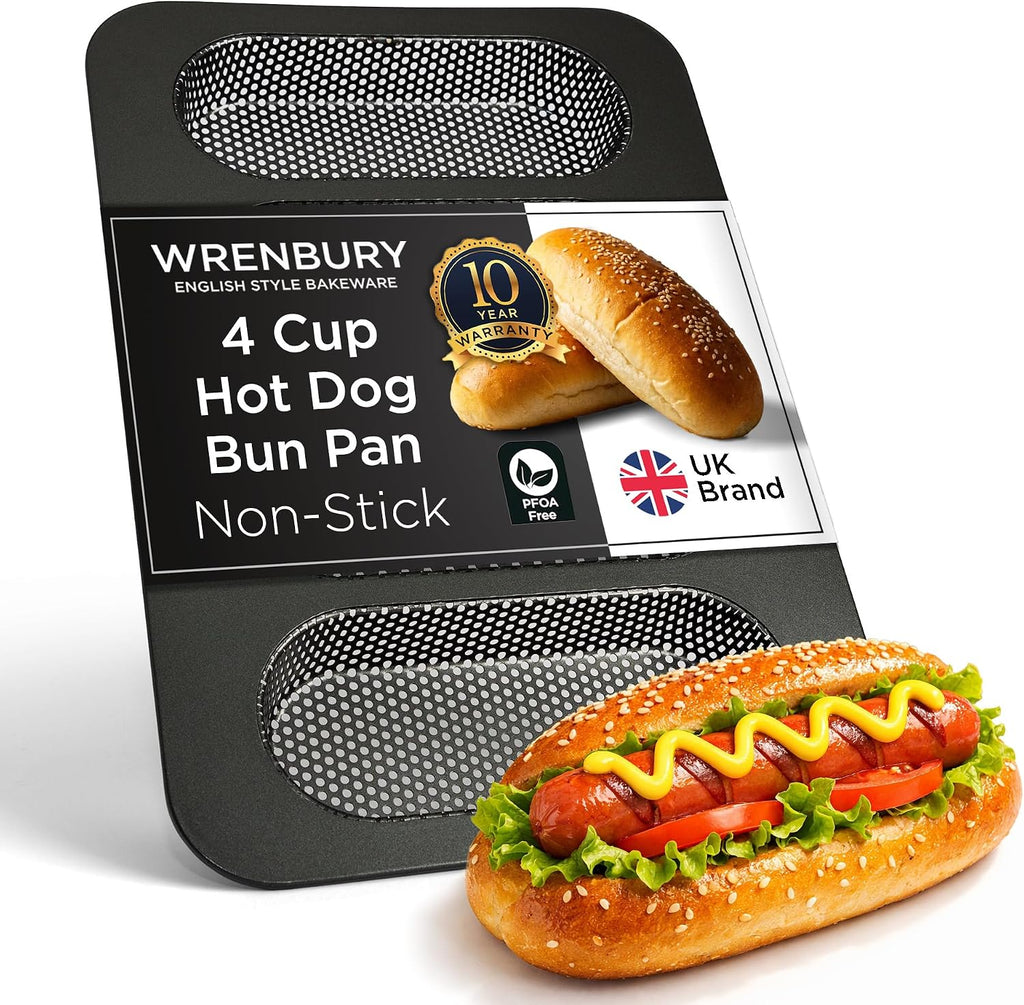 Perforated Hot Dog Bun Baking Pan - Nonstick Bread Mold