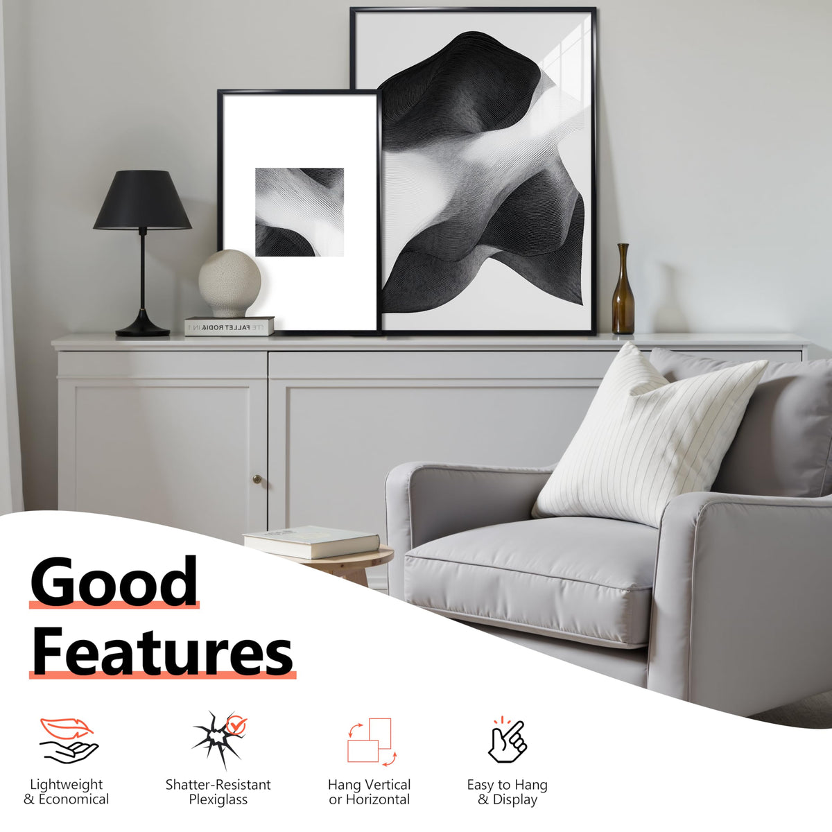 22.375 x 34 Poster Frame Set of 5, Black