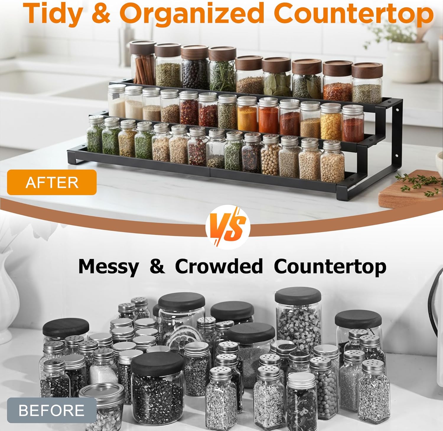 3-Tier Spice Rack Organizer for Kitchen Cabinet or Pantry, 16"-29" Expandable Spice Organization Shelf, Seasoning