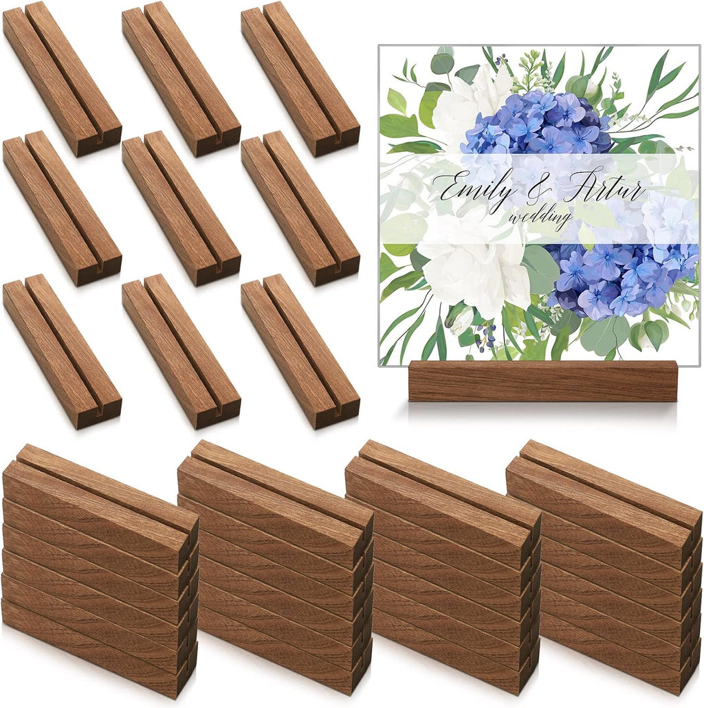 24 Pcs Rustic Wood Table Number Holders for Wedding | 4.5'' Wooden Place Card Holders for 5x7 Table Numbers, Menu and