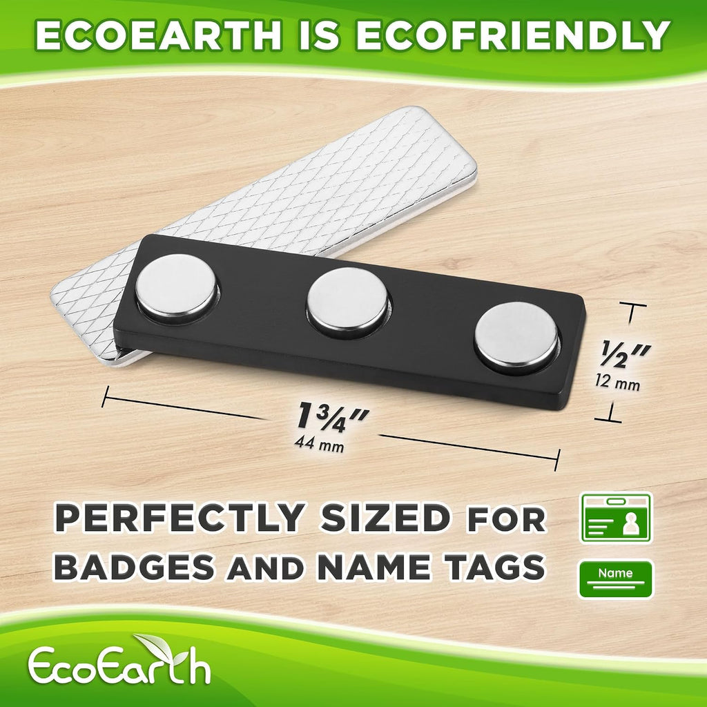 Name Tag Magnets - 100 Badge Holder Magnets, 1.75 x 0.5 inches | EcoEarth adhesive two-piece design name tag magnets