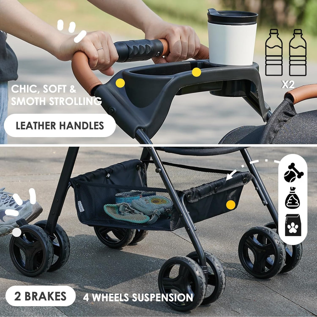 3 in 1 Dog Stroller, Folding Pet Stroller w/Removable Carrier