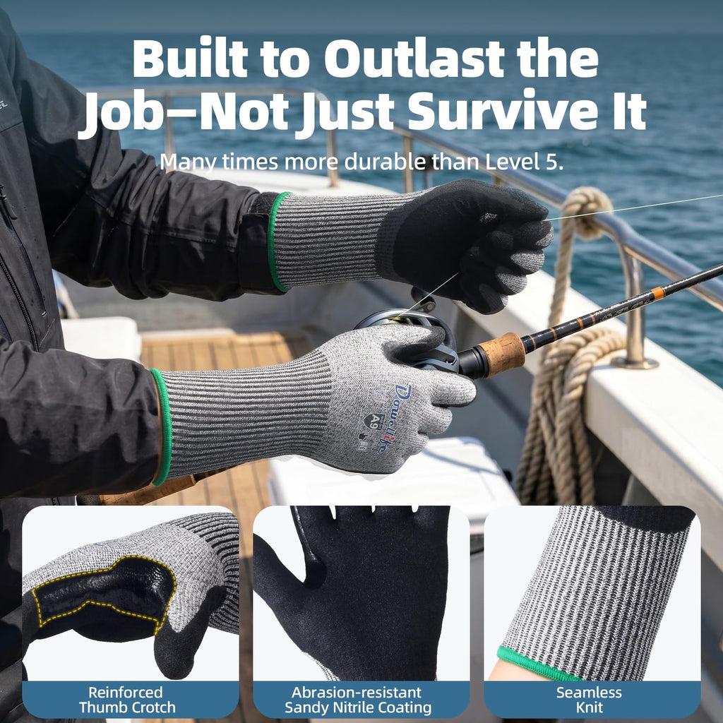 Beyond-Palm A9 Cut Resistant Work Gloves - Extended Wrist Protection, Sandy Nitrile Grip, Breathable, Touchscreen