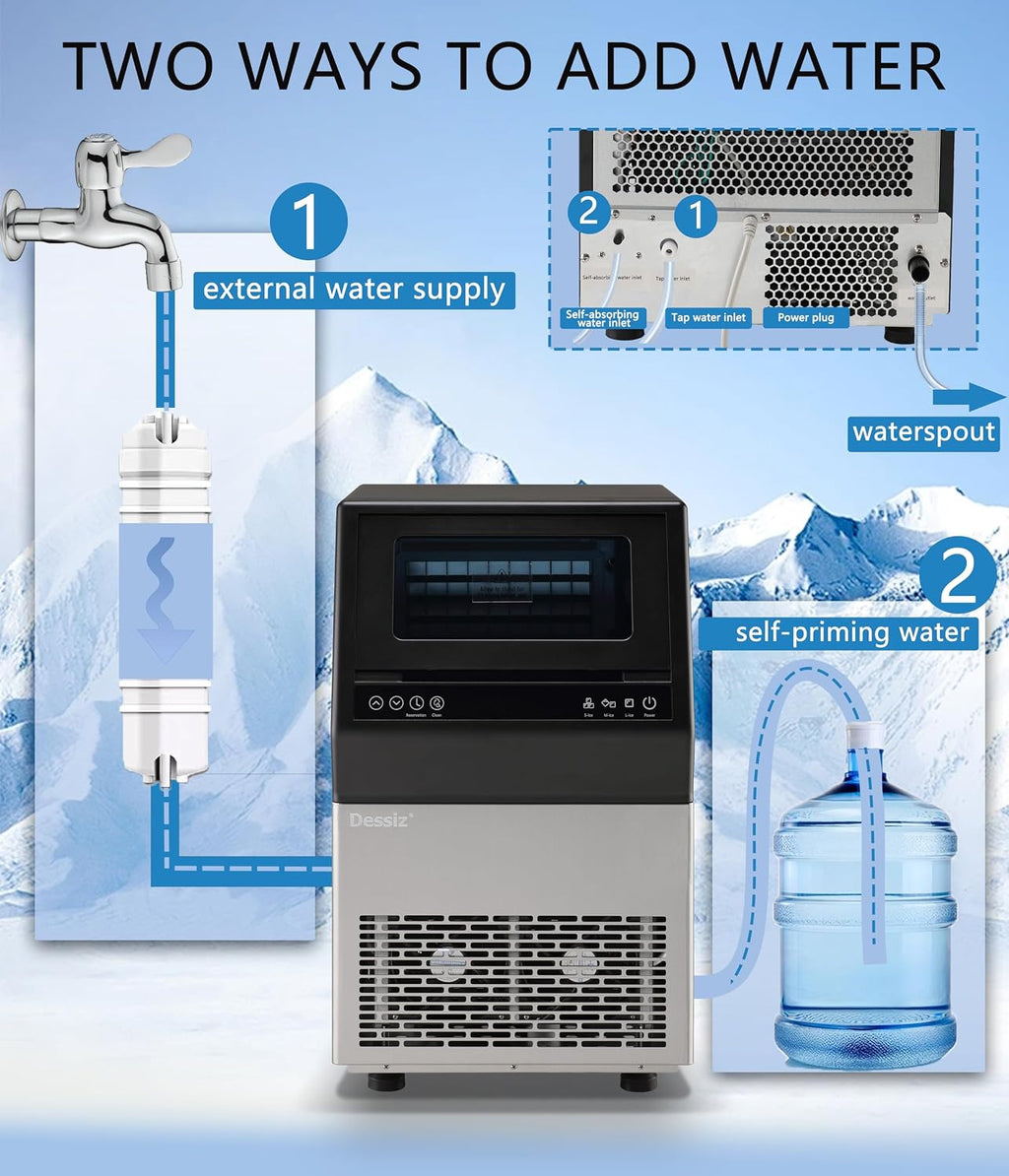 Commercial Ice Maker Machine, 100lbs/24H and 45pcs Stainless Steel Freestanding Ice Machine, Tap Water & Top Loading