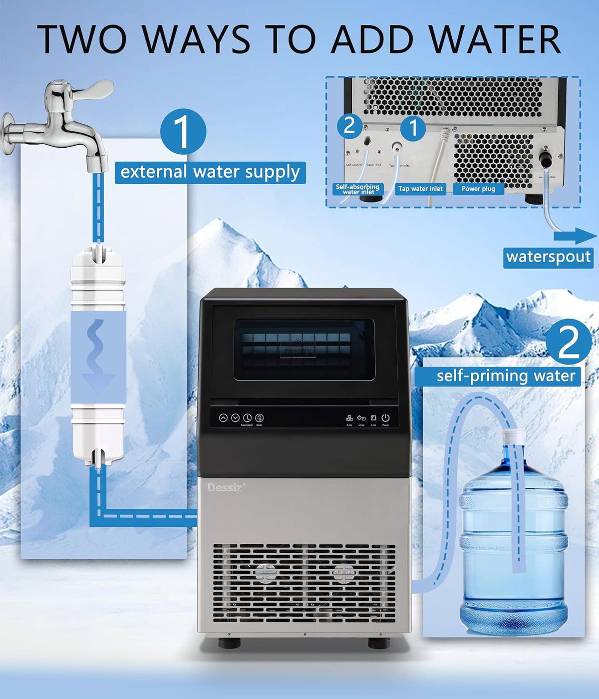 Commercial Ice Maker Machine, 100lbs/24H and 45pcs Stainless Steel Freestanding Ice Machine, Tap Water & Top Loading