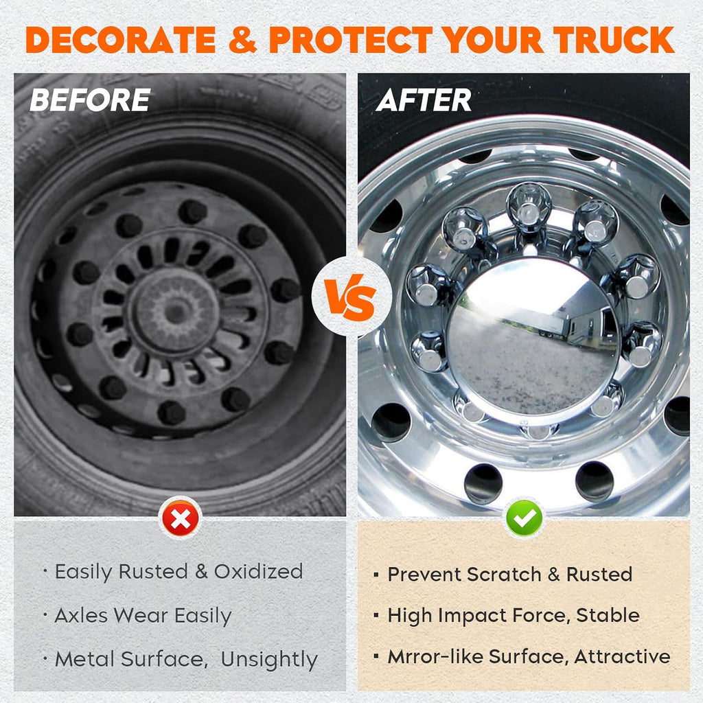Chrome ABS 33 mm Thread-On Dome Axle Cover Combo Kit, 2 Front and 4 Rear with Removable Hub Caps and Lug Nut Covers