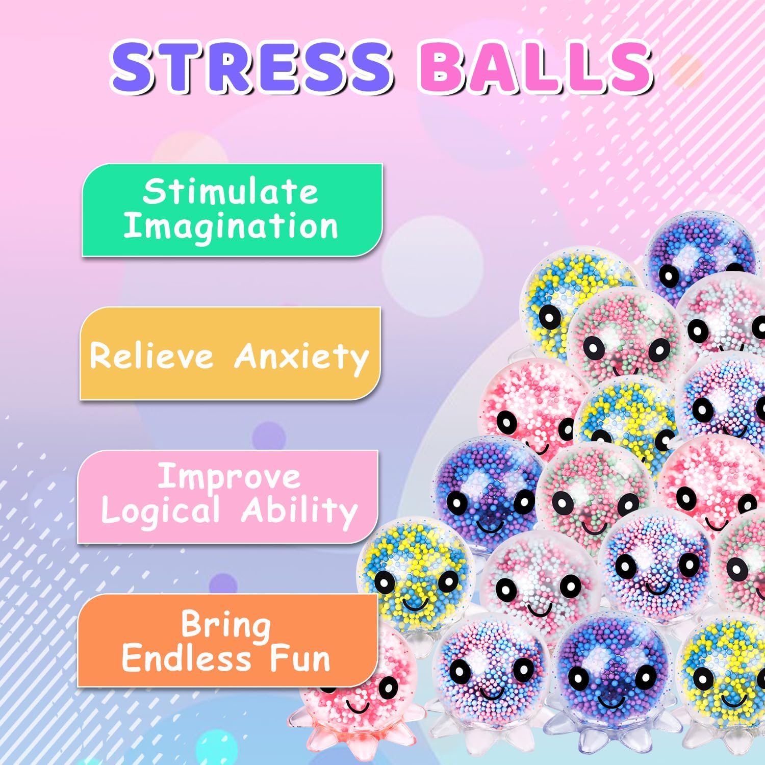12 Pack Fidget Stress Balls for Adults, Cute Octopus Stress Ball | Stress Sensory Stress Ball, Bulk Squishy Squeeze