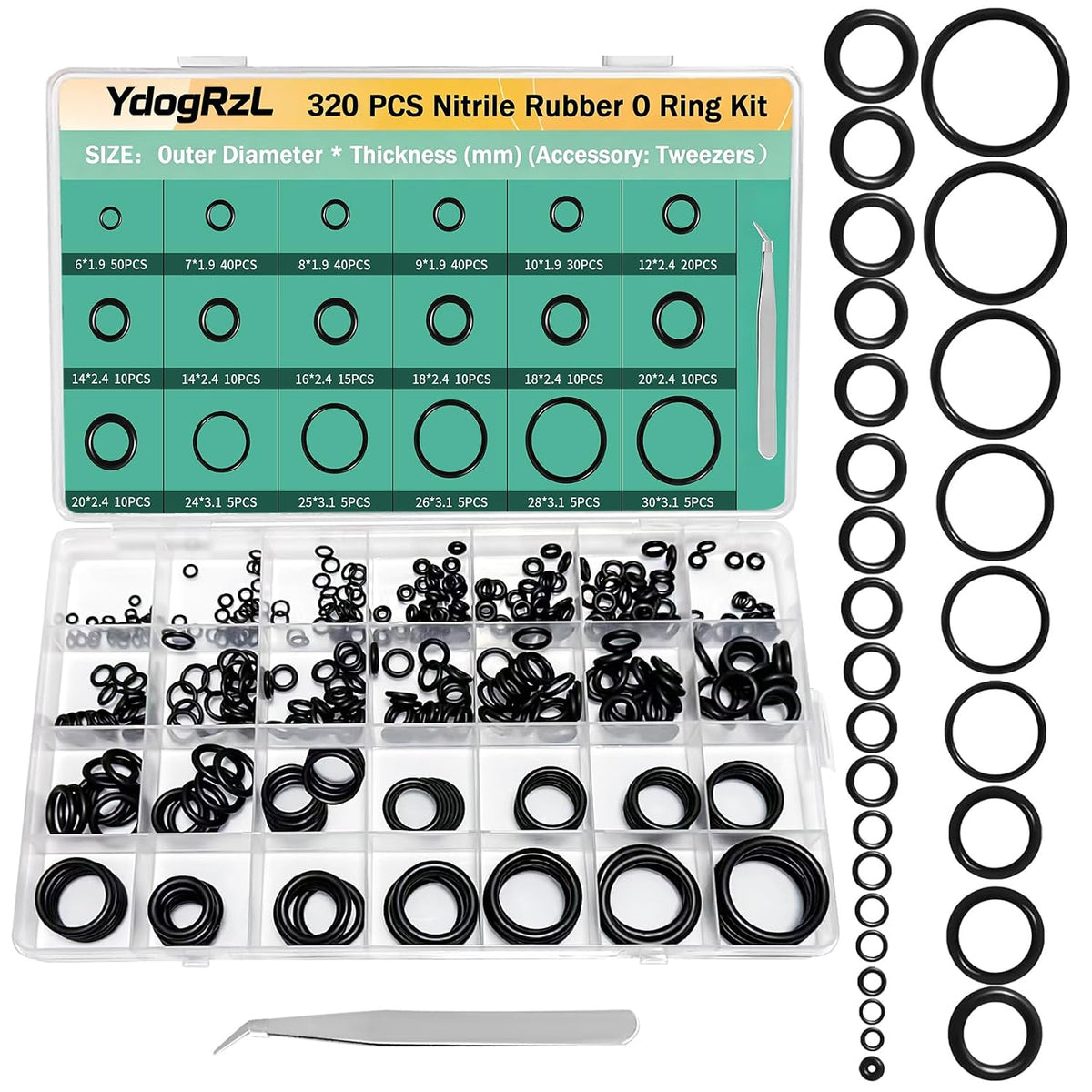 320Pcs Black Small Nitrile Rubber O-Ring Assortment Kit