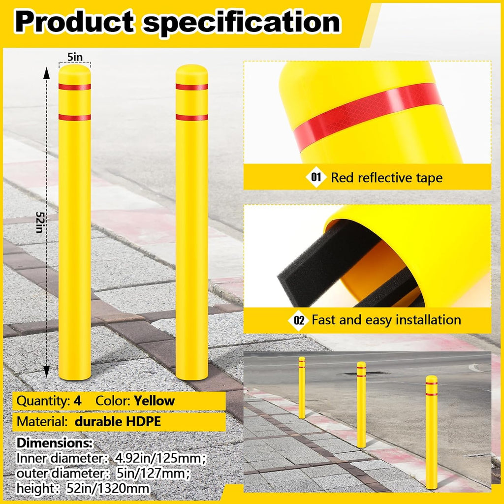 4 Pcs Bollard Covers Flat Top Post Sleeves for Parking, 5" X 52"