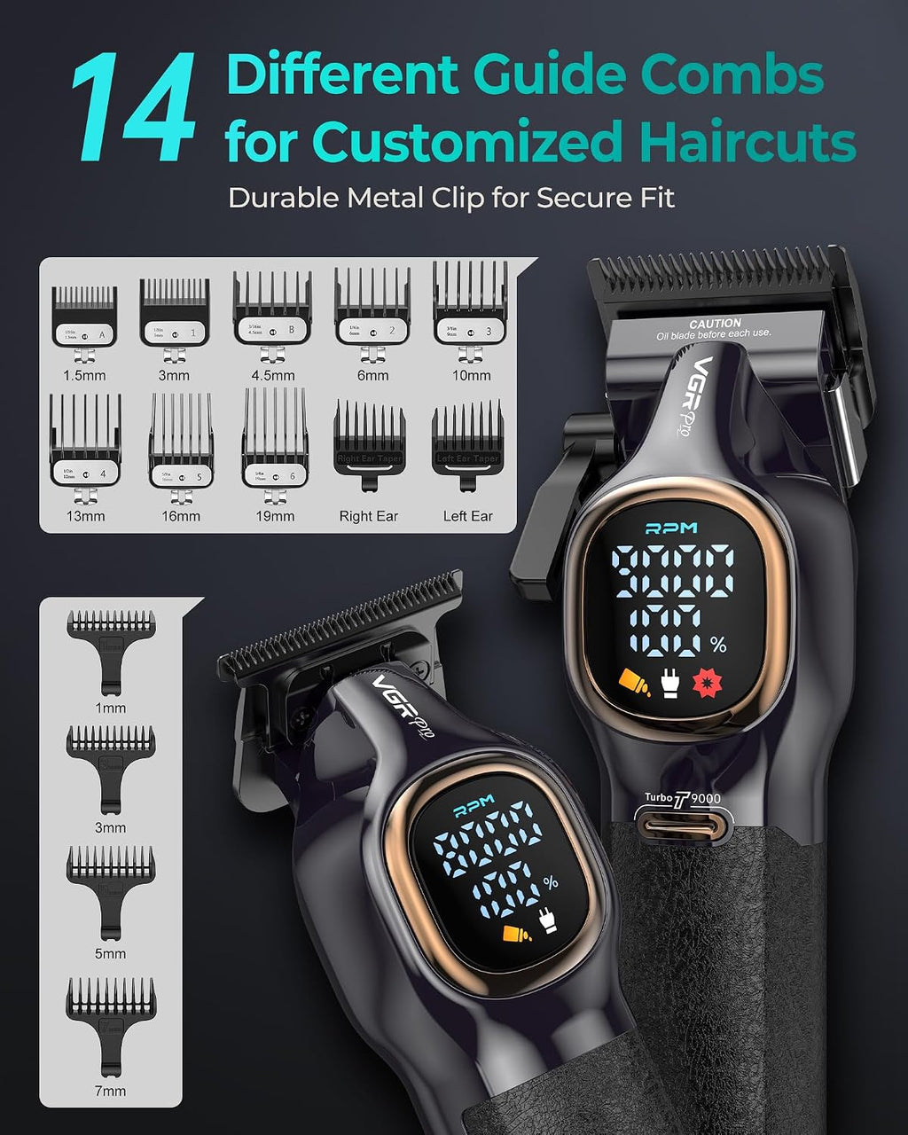 Professional Hair Clippers for Men, Cordless Clipper and Trimmer Set | 9000RPM Grooming Kit,EVA Case, LED display