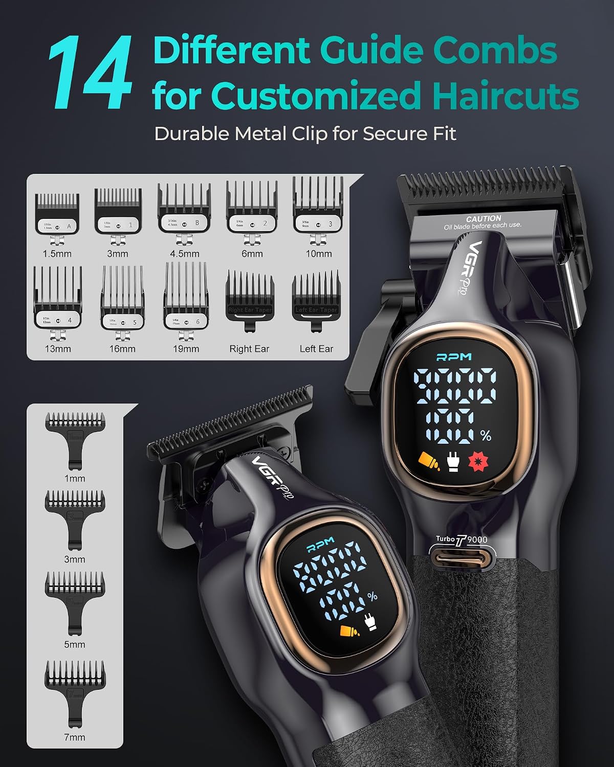 Professional Hair Clippers for Men, Cordless Clipper and Trimmer Set | 9000RPM Grooming Kit,EVA Case, LED display