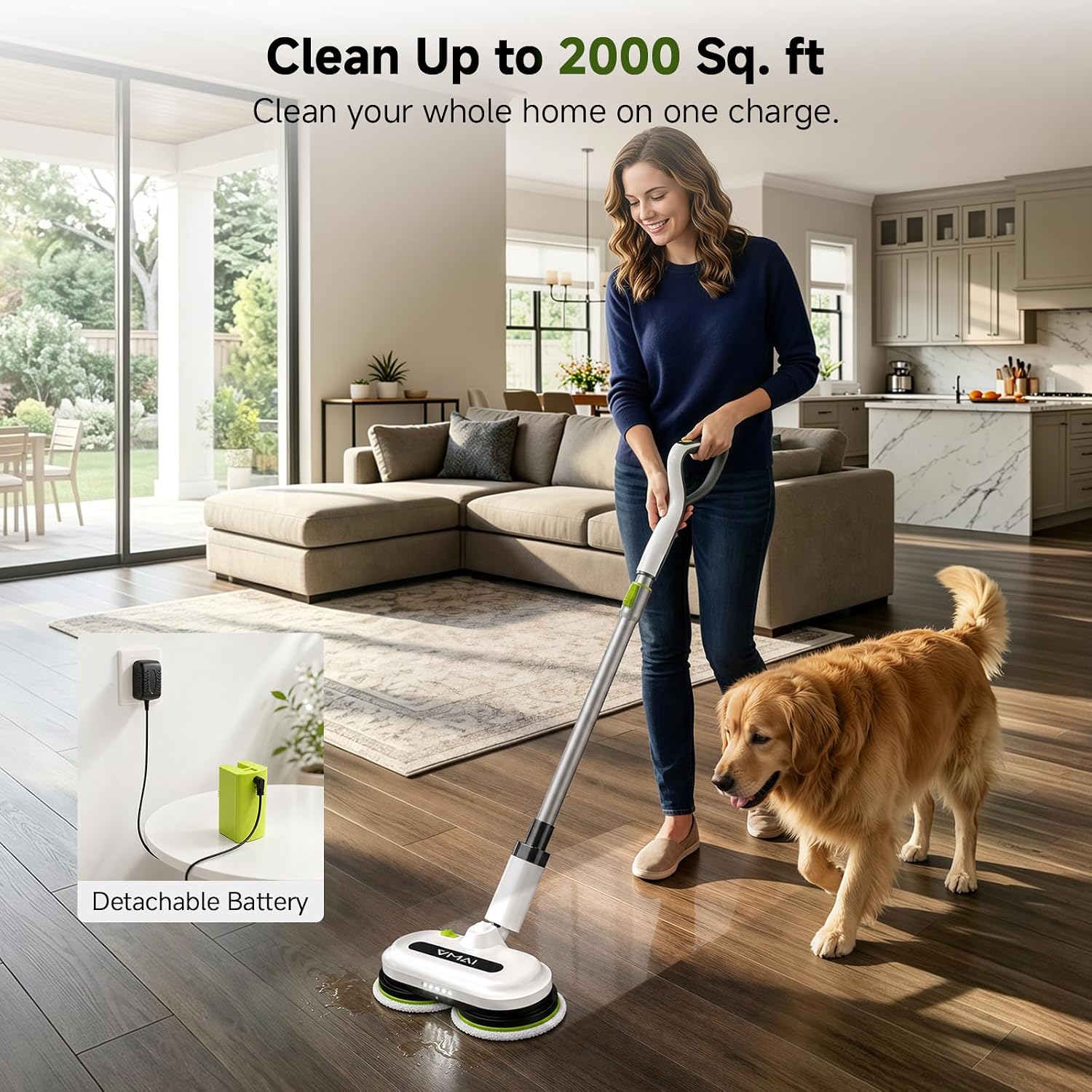 Cordless Electric Floor Scrubber & Mop with Cleaning Solution | Detachable Battery, Floor Scrubber Machine with Spray