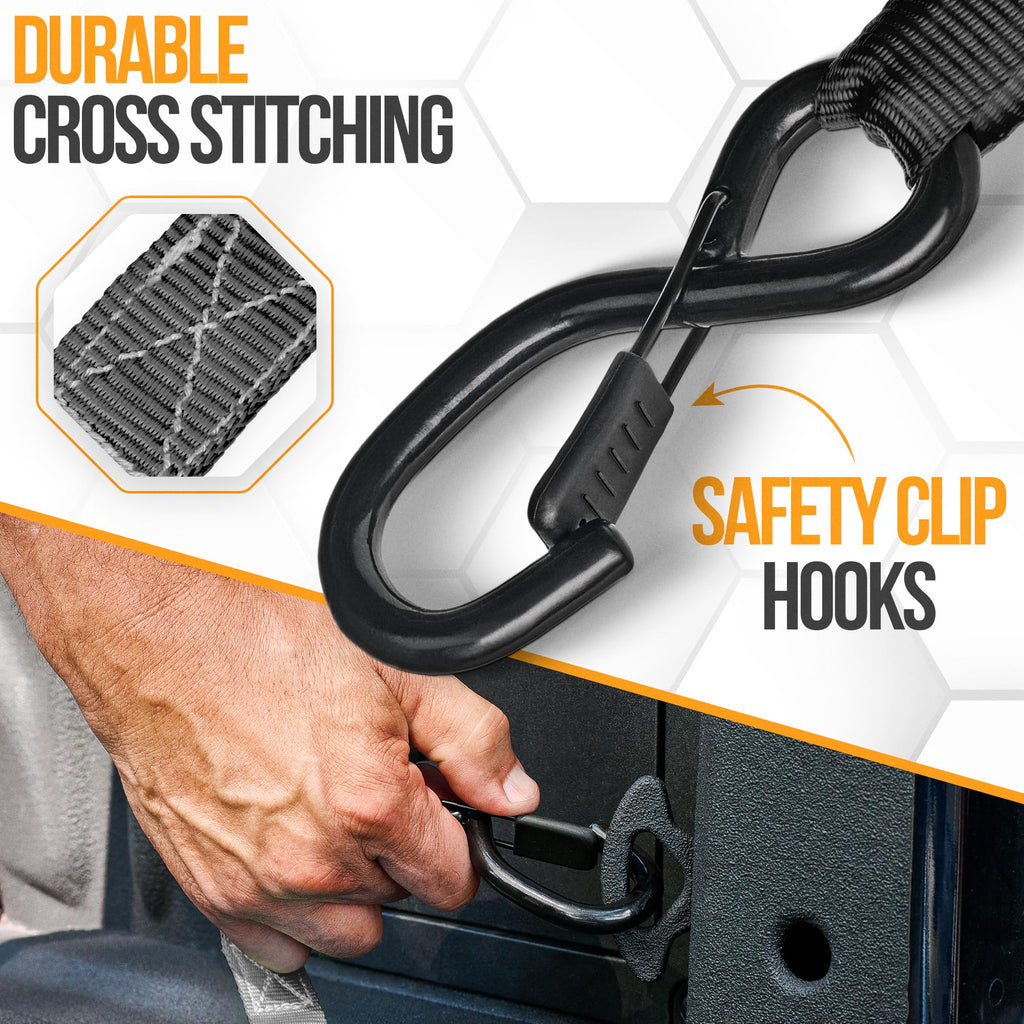 Ratchet Straps - Tie Down Strap Set, 4 Pack, 2300lb Break Strength