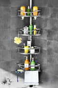 Corner Shower Caddy Tension Pole: Rustproof 4-Tier Bathroom Organizer Shelves for Bathtub Shampoo Storage - 47-121