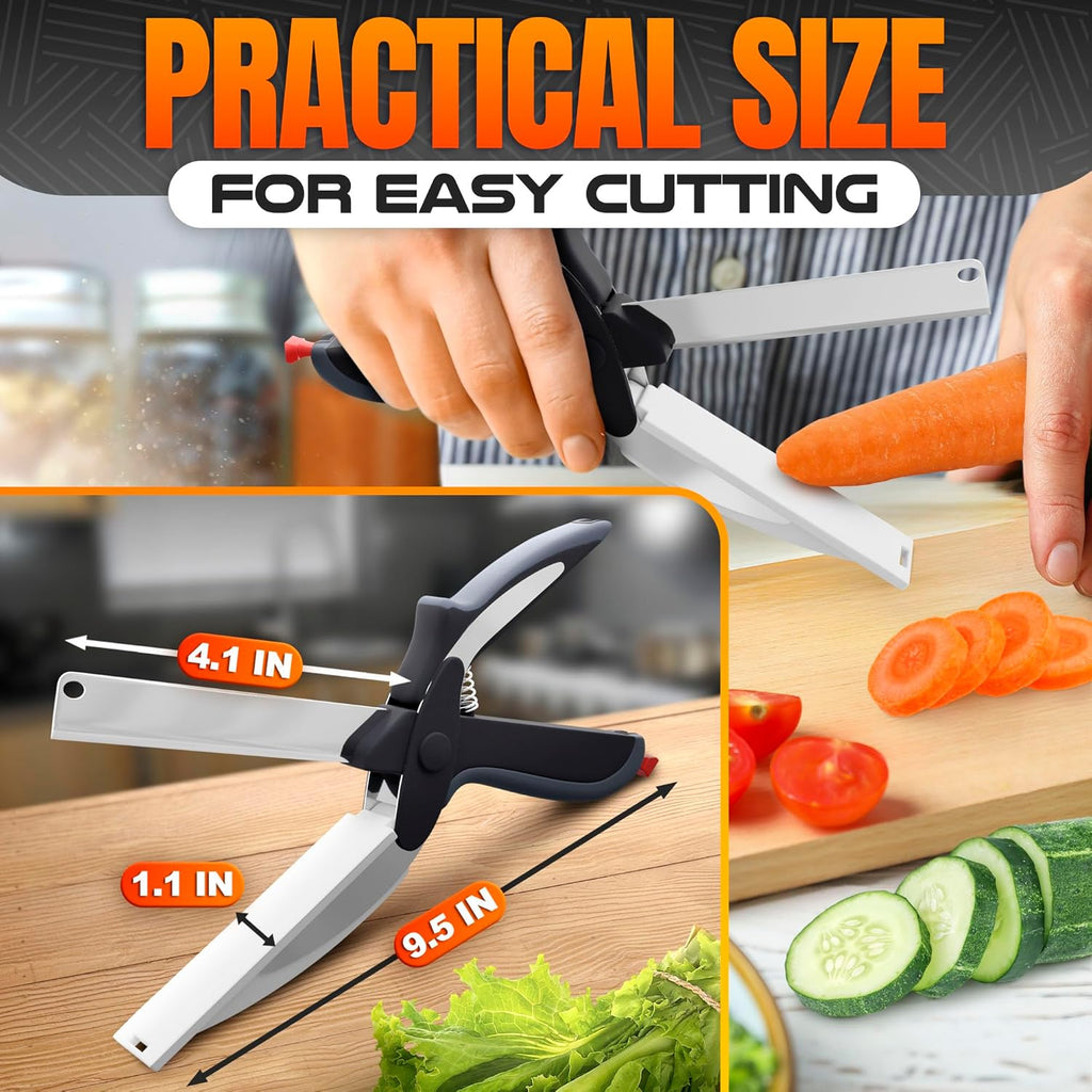 Cutting Board Scissors - 2 In 1 Kitchen Scissors with Cutting Board Knife Combo with Safety Lock and Storage Holder