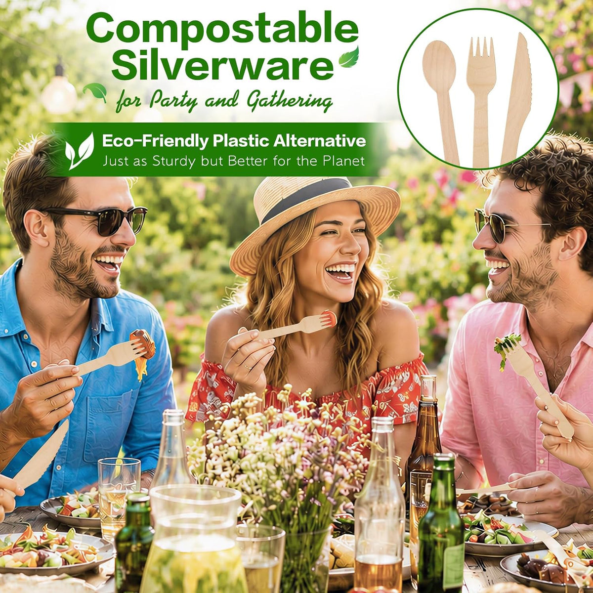 500Pc Wooden Utensil Set Compostable Cutlery Disposable Silverware