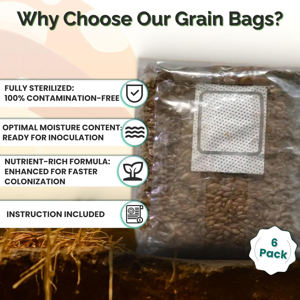 Mushroom Growing Kit with Injection Ports | Sterilized Rye Grain | Magic Indoor Grow Bags for Mushrooms | Home