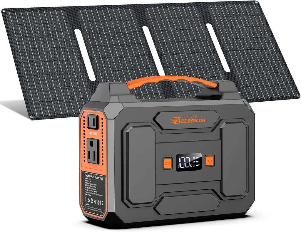 Portable Power Station with Foldable 40W Solar Panel, 100W Solar Powered Generator with Panels, AC Outlet Camping