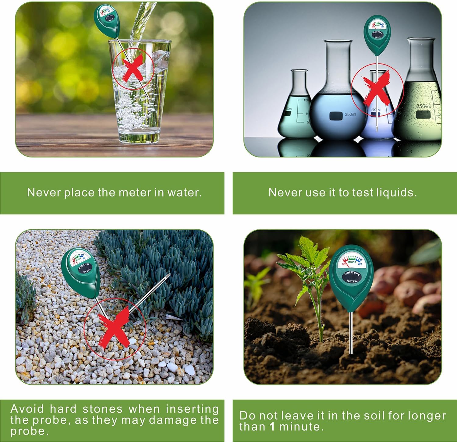 Plant Soil Moisture Meter, for Indoor and Outdoor use, Battery-Free | Since 2015, instant read, anti-rust 304 SST