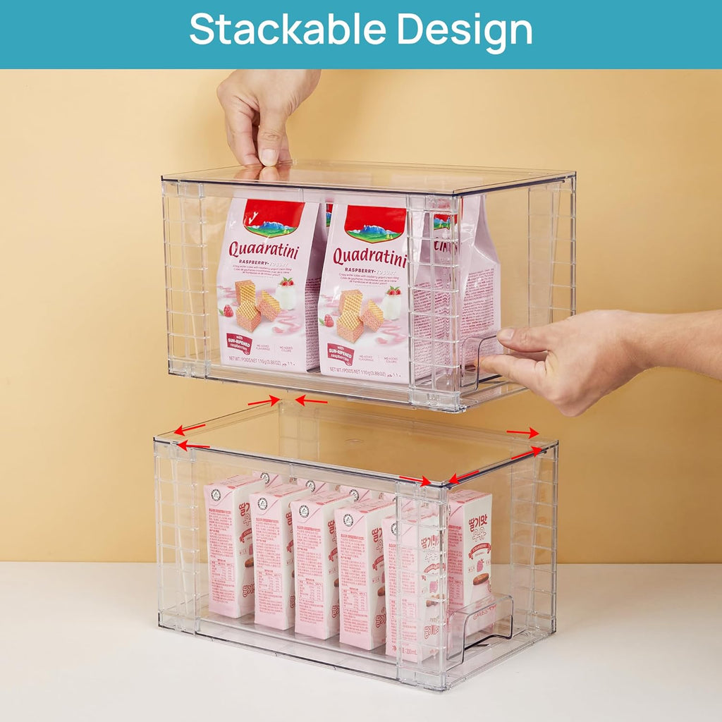 4Pack Large Stackable Kitchen Pantry Storage Drawers, Clear Organizer Bins with Handles, Acrylic Drawer Organizers