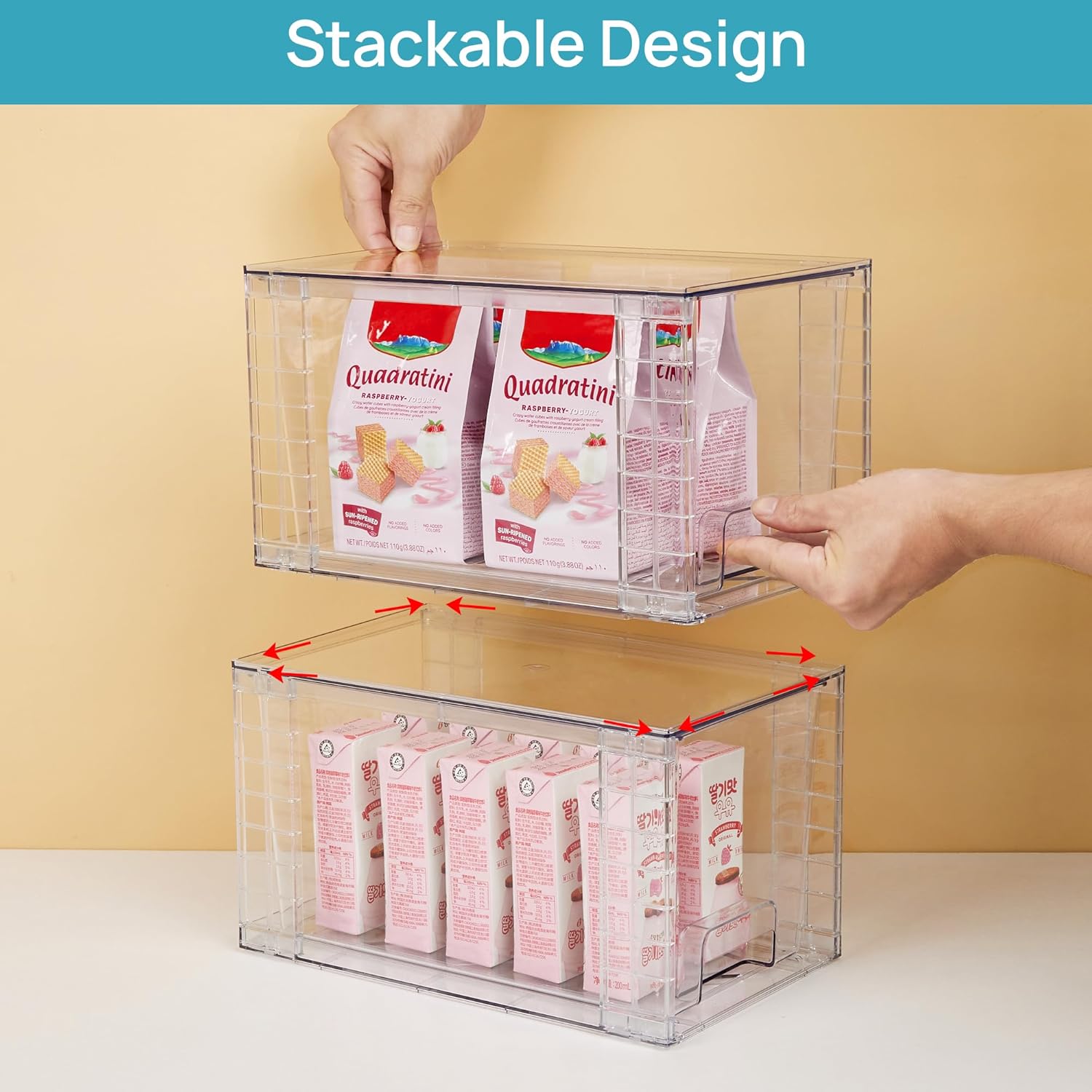 4Pack Large Stackable Kitchen Pantry Storage Drawers, Clear Organizer Bins with Handles, Acrylic Drawer Organizers