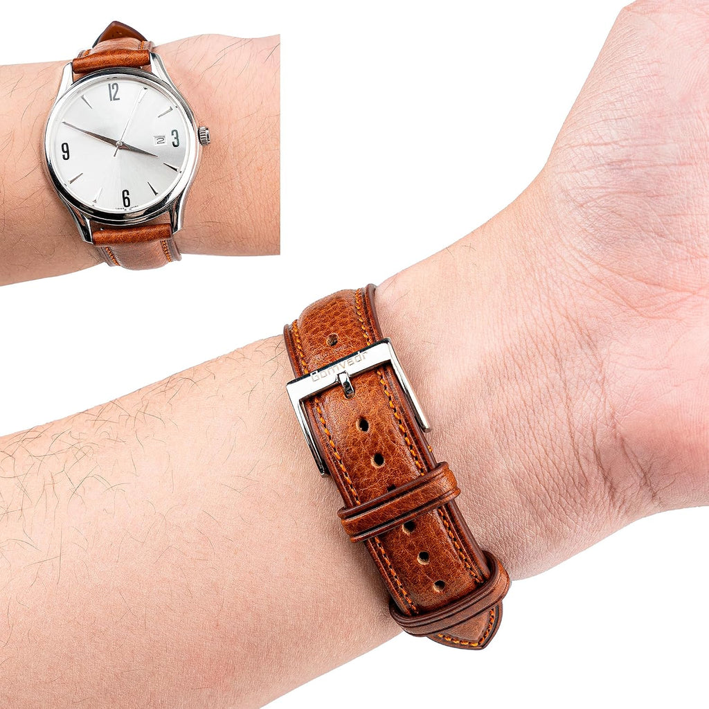 Italian Leather Watch Band Tuscany Natural Vegetable-Tanned Top Grain Genuine Leather Strap,18mm 19mm 20mm 21mm 22mm