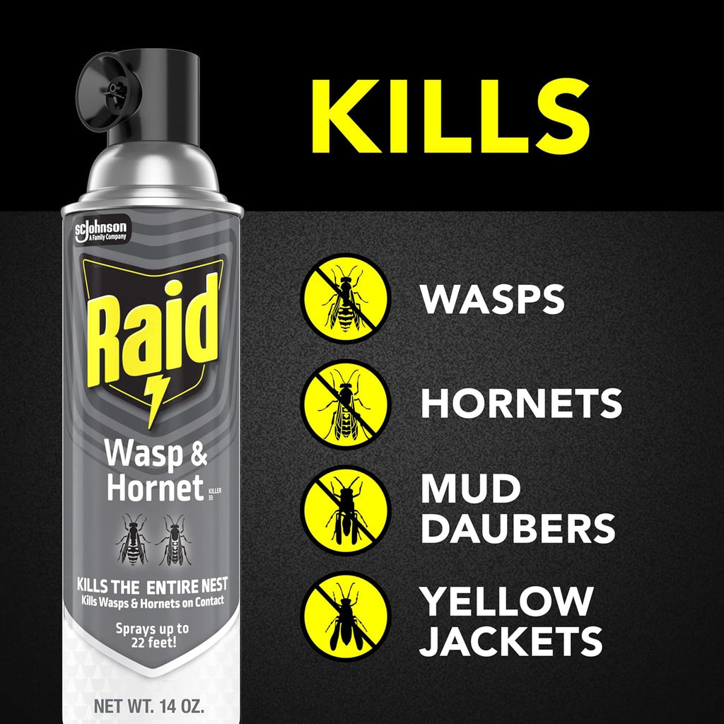 Wasp & Hornet Killer Spray, Kills the Entire Nest, for Paper Wasps, Yellow Jackets, Mud Daubers and More, 14 oz (Pack