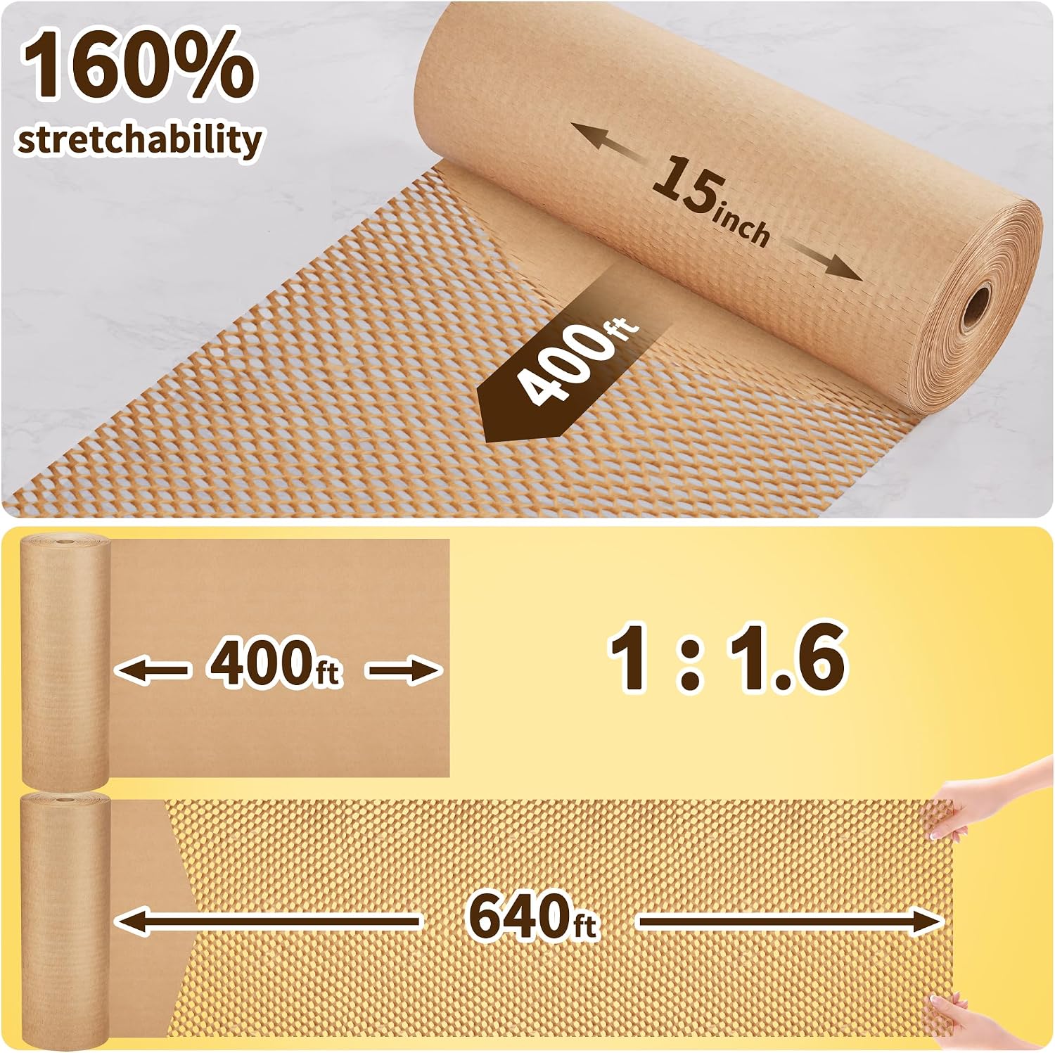 Honeycomb Packing Paper, 15" x 400' Packing Wrap Roll for Shipping | Recyclable Honeycomb Packing Paper For Moving W/