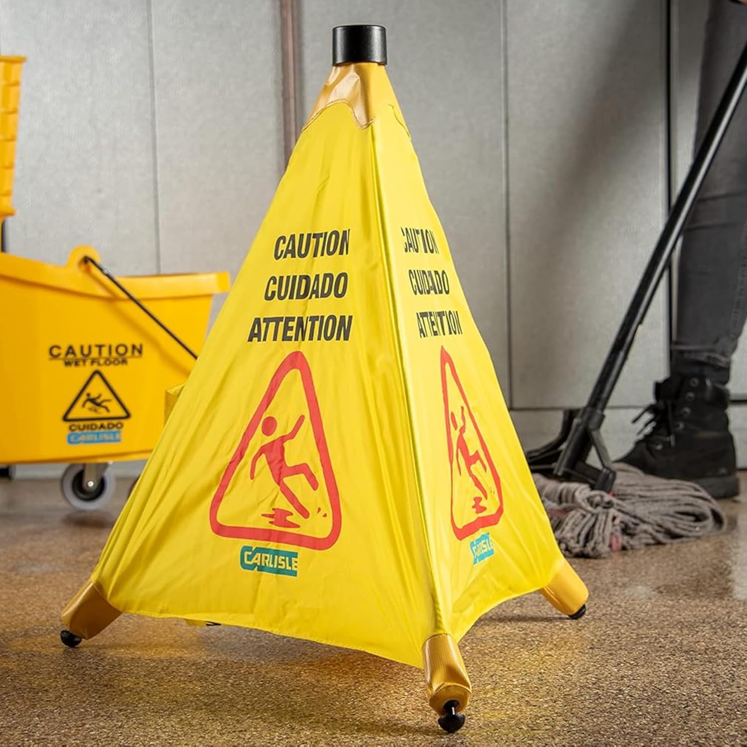 Pop-Up Caution Cone, 20-Inch, Yellow, Folding Safety Sign for Wet Floor, Spill Cleanup, Commercial Use