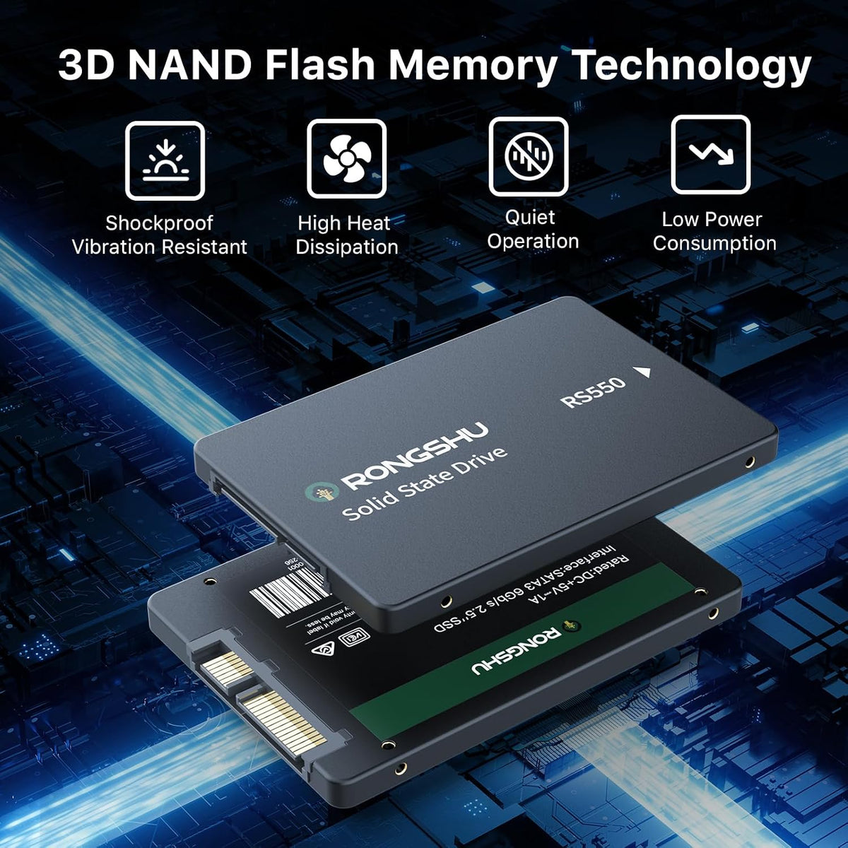 1TB SATA SSD 2.5'' Internal Solid State Drive, SATA III 6 Gb/s Read Speed Up to 550 MB/s 3D NAND TLC Internal SSD