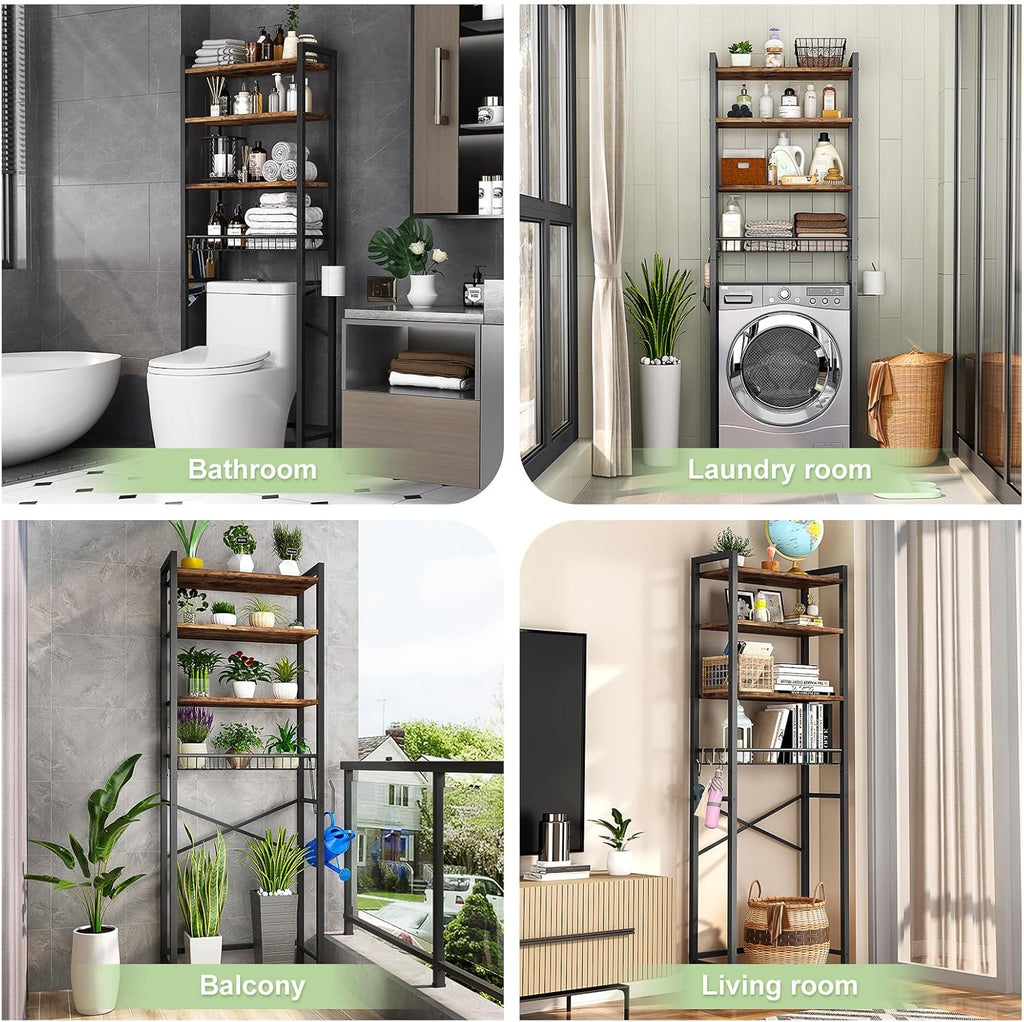 Over-The-Toilet Storage Rack, 4-Tier Bathroom Organizer Shelf Over Toilet with Adjustable Shelf and Basket