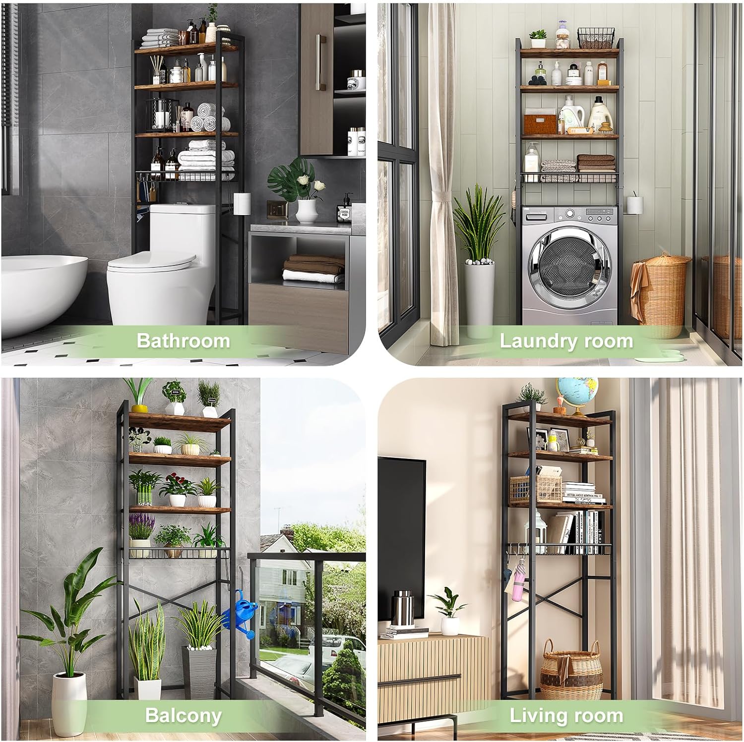 Over-The-Toilet Storage Rack, 4-Tier Bathroom Organizer Shelf Over Toilet with Adjustable Shelf and Basket