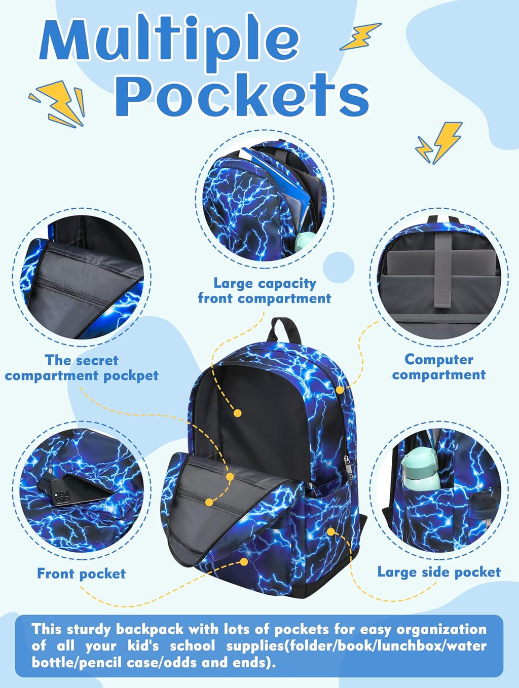 17 Inch School Backpack for Boys Ages 6-8 8-12 with Laptop Sleeve | Lightweight Water Resistant Large Bookbag for