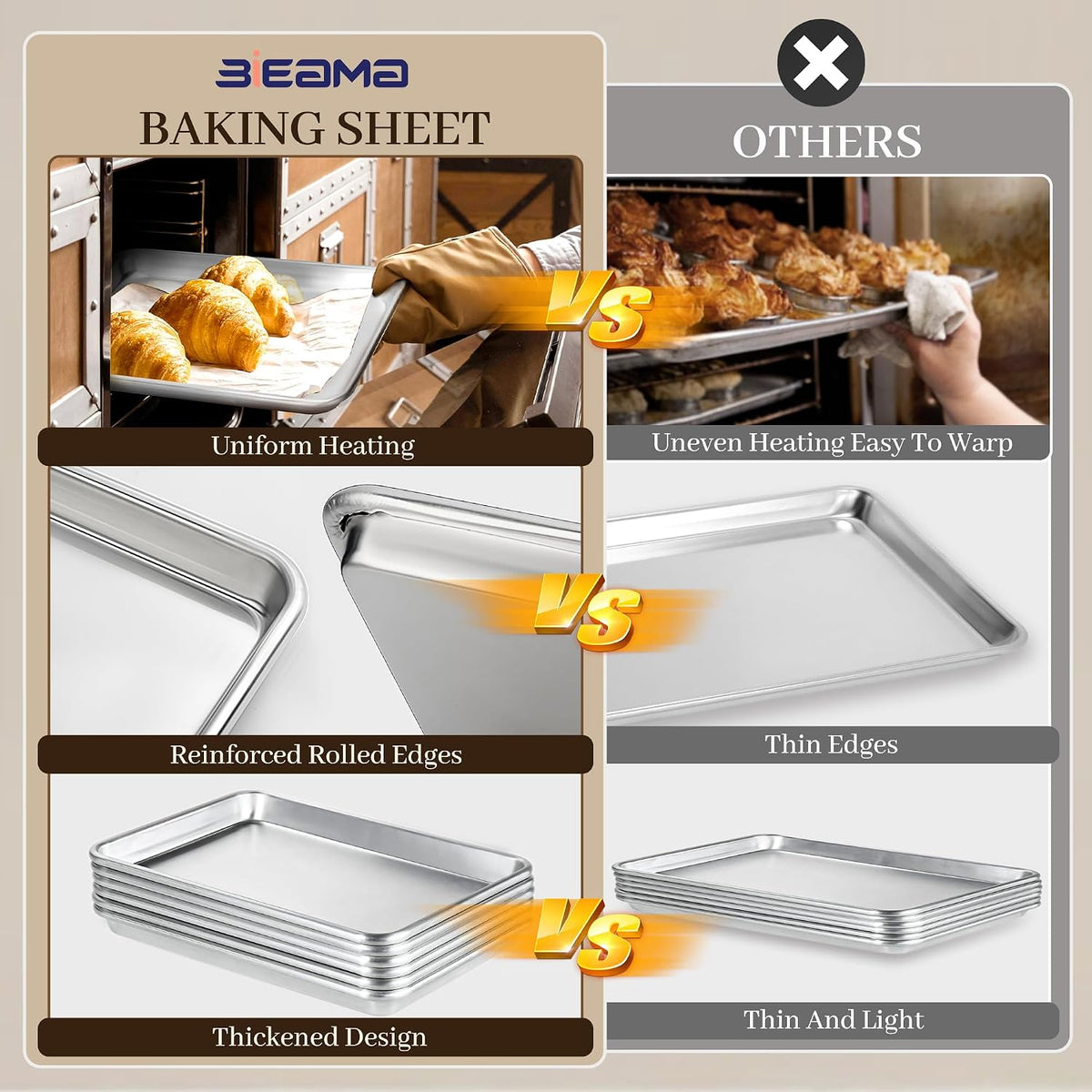 6 Pack 26" x 18" Full Size Baking Sheet Pan, Aluminum Commercial Pan