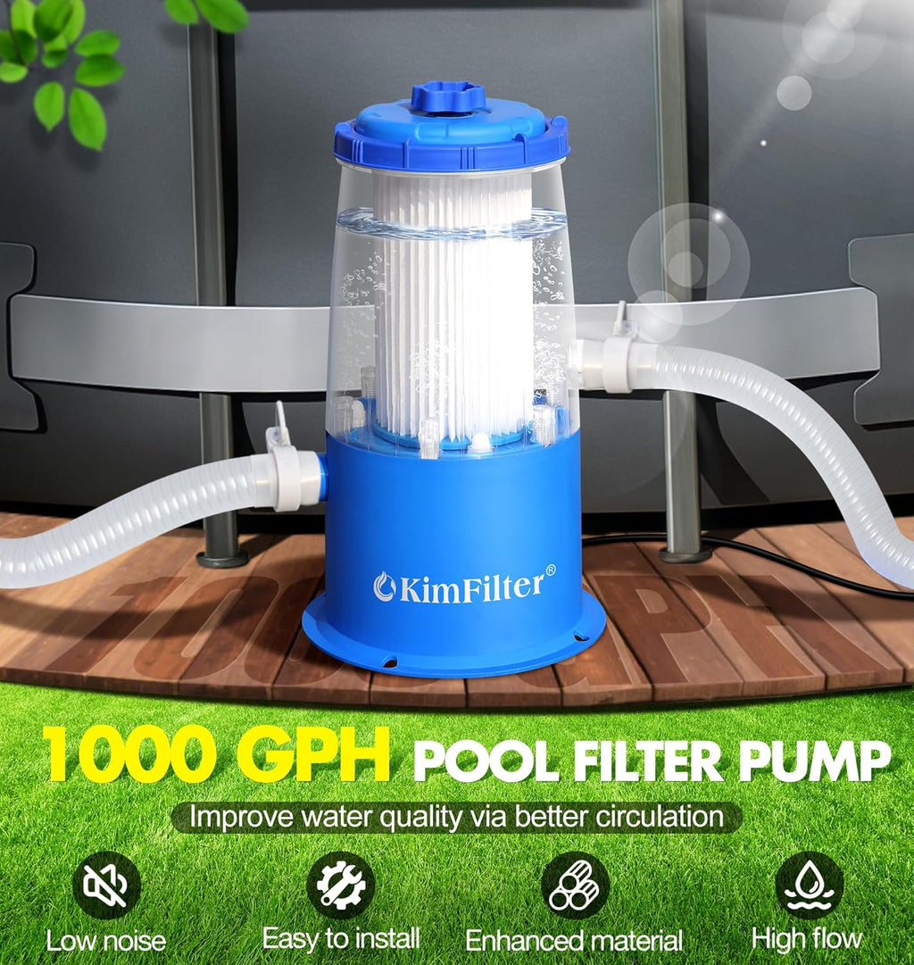 Transparent 1000 GPH Above Ground Pool Filter Pump – Easy Cartridge Status Viewing | Powerful Pool Cartridge Filter