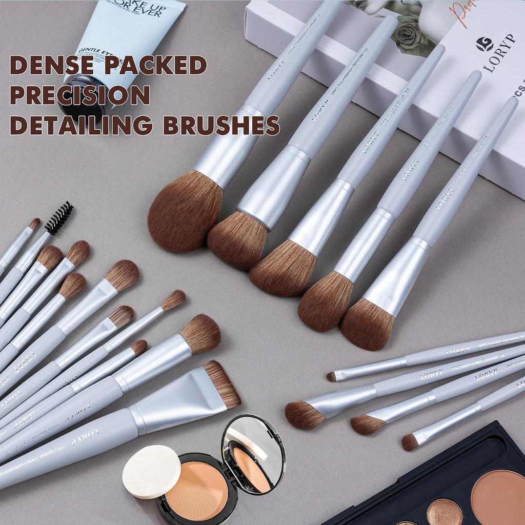 Professional Makeup Brush Set with Storage Pouch Vegan 20 Pcs Gray
