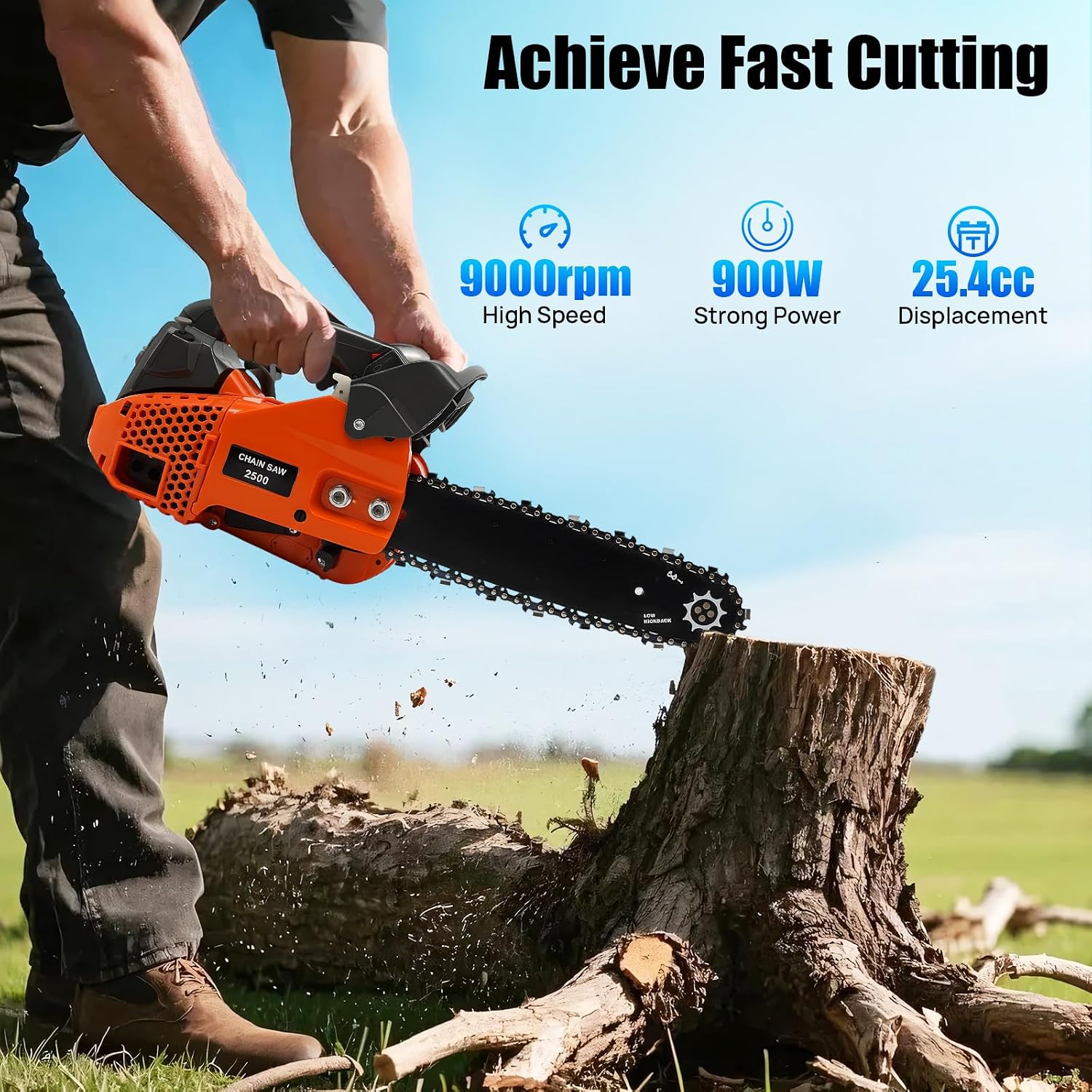 25.4cc Gas Chainsaw 12 Inch Gas Powered Chainsaw 2-Stroke Top Petrol Handheld Cordless Chain Saw for Trees Wood Cutting