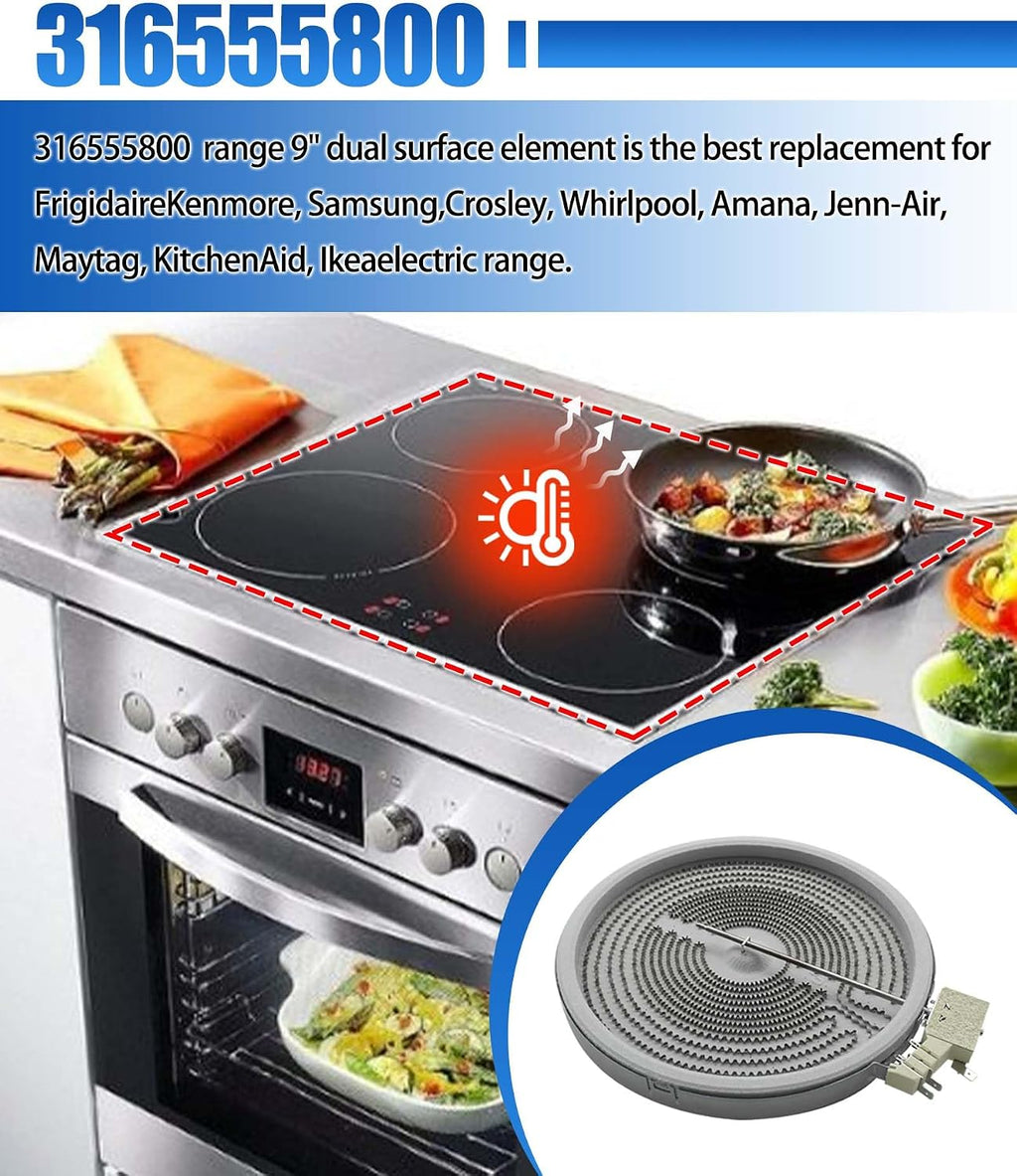 316555800 W10823692 9"/6"Dual Range Radiant Surface Element 2500W/1200W