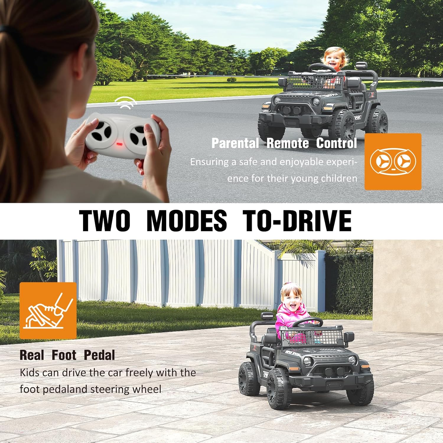 12V Ride on Car with Parent Remote Control, Toddler Electric Car with Spring Suspension, LED Lights & Music Player