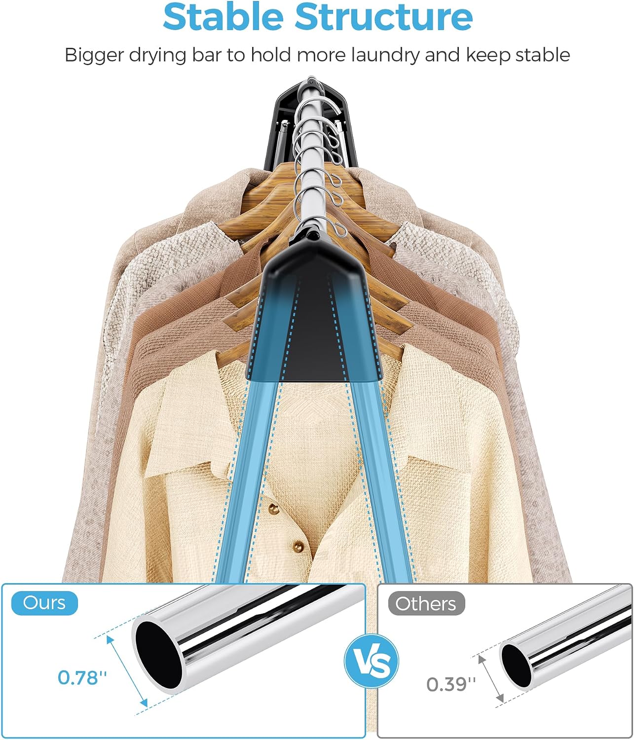 Clothes Drying Rack Foldable, Portable Clothes Airer, 48" H | Stainless Steel, Folds Flat to Storage, Lightweight